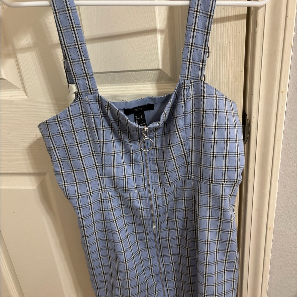 Blue Plaid Sleeveless Dress